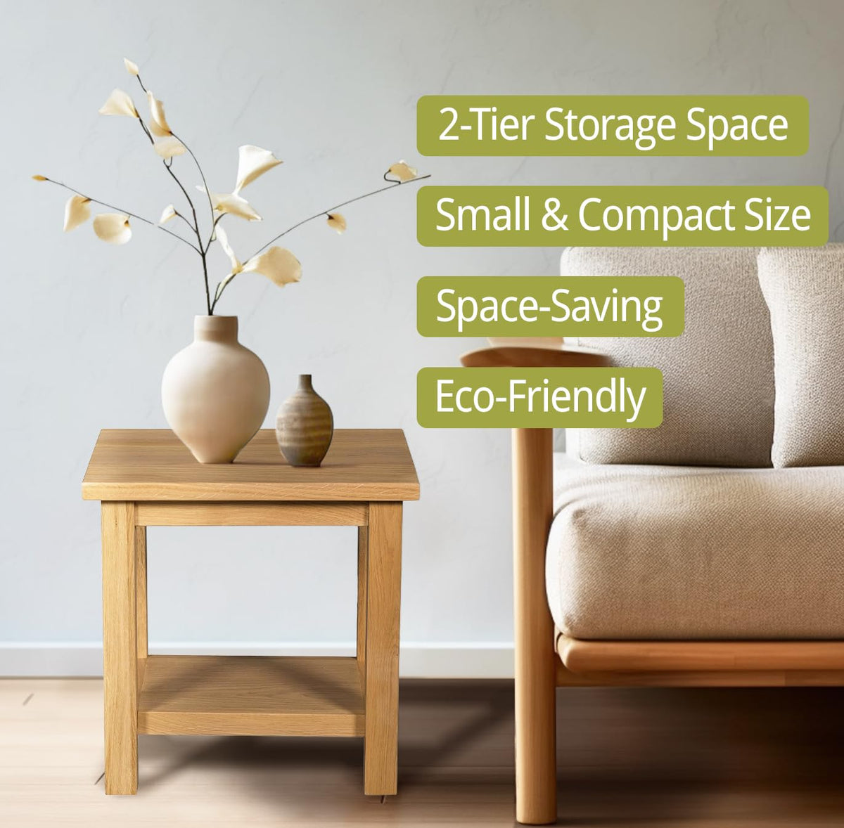 Hallowood Furniture Waverly Oak Small Table, Light Oak Side Table Set of 2, Console Table, Solid Wooden Coffee Table for Living Room, Bedside Table