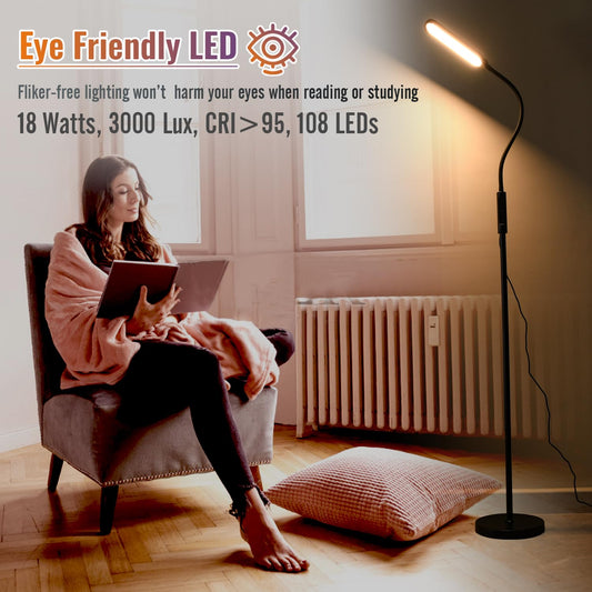 KOOSTONE Floor Lamp, Standing Lamp for Living Room, 18 W, 3000 LM, CRI>95, 3 Colors and 10 Brightness Levels, Standard LED Floor Light for Bedroom,