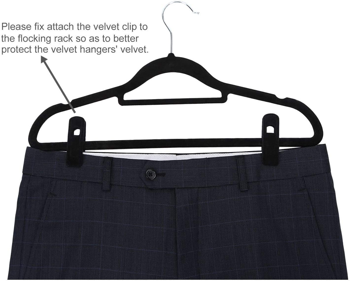 Corodo Velvet Hangers Clips, 20 Pack Strong Felt Hanger Finger Clips, Black
