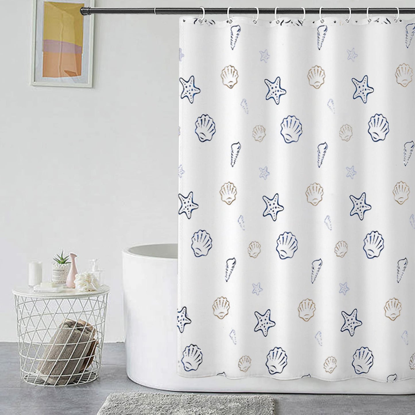 GERUIKE Extra Wide Weighted Shower Curtain 240 x 200 cm, Waterproof Anti-Mould Textile 130GSM Polyester Fabric, Machine Washable with 12 Rings &