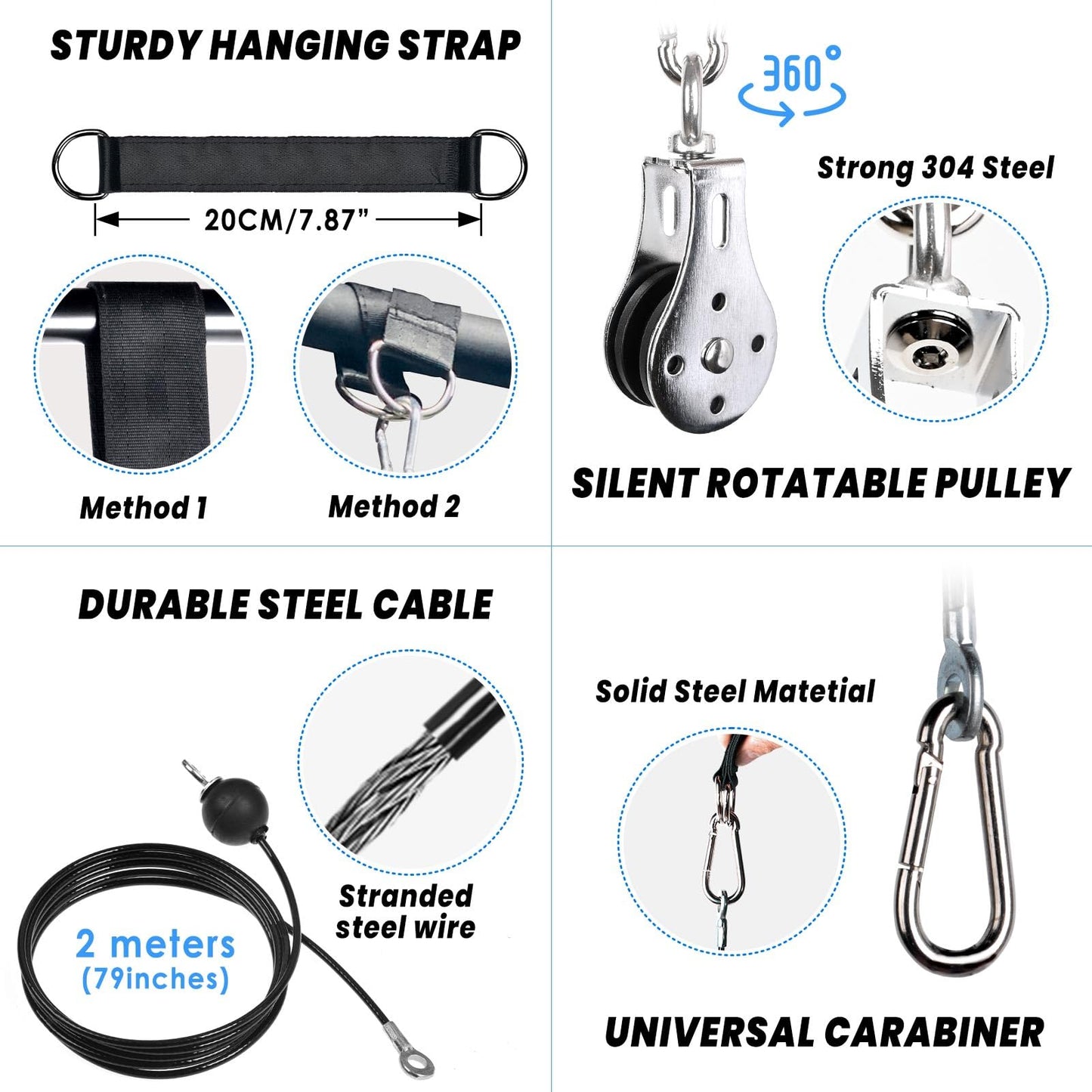Lyndwin Cable Pulley System Home Gym for Lat Pull Down, 3 in 1 Dual Cable Weight Pulley System Machine Attachment for Chest Fly Tricep Bicep Arm Chest
