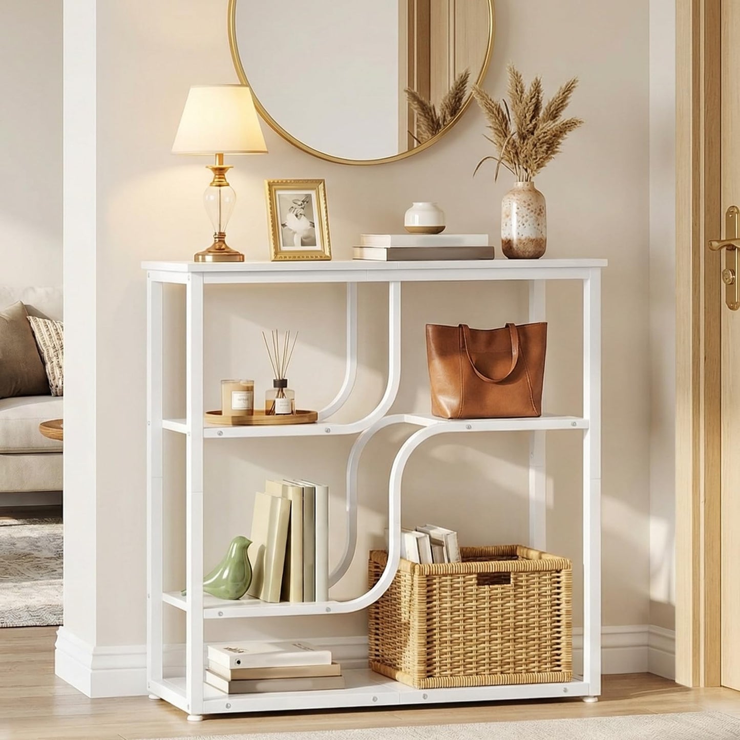 HOOBRO 4-Tier Slim Console Table for Hallway, Narrow Hallway Table with Storage Shelves, Behind Sofa Table for Small Space, living Rooms, Entryway