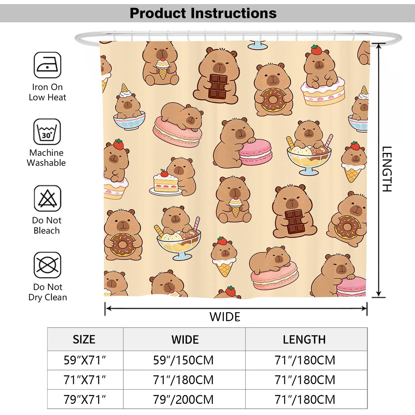 Newhomestyle Cute Capybara Shower Curtain, Capybara Theme Waterproof Bathroom Curtain, Quick Dry Polyester Bathtub Bath Curtain with 12 Hooks