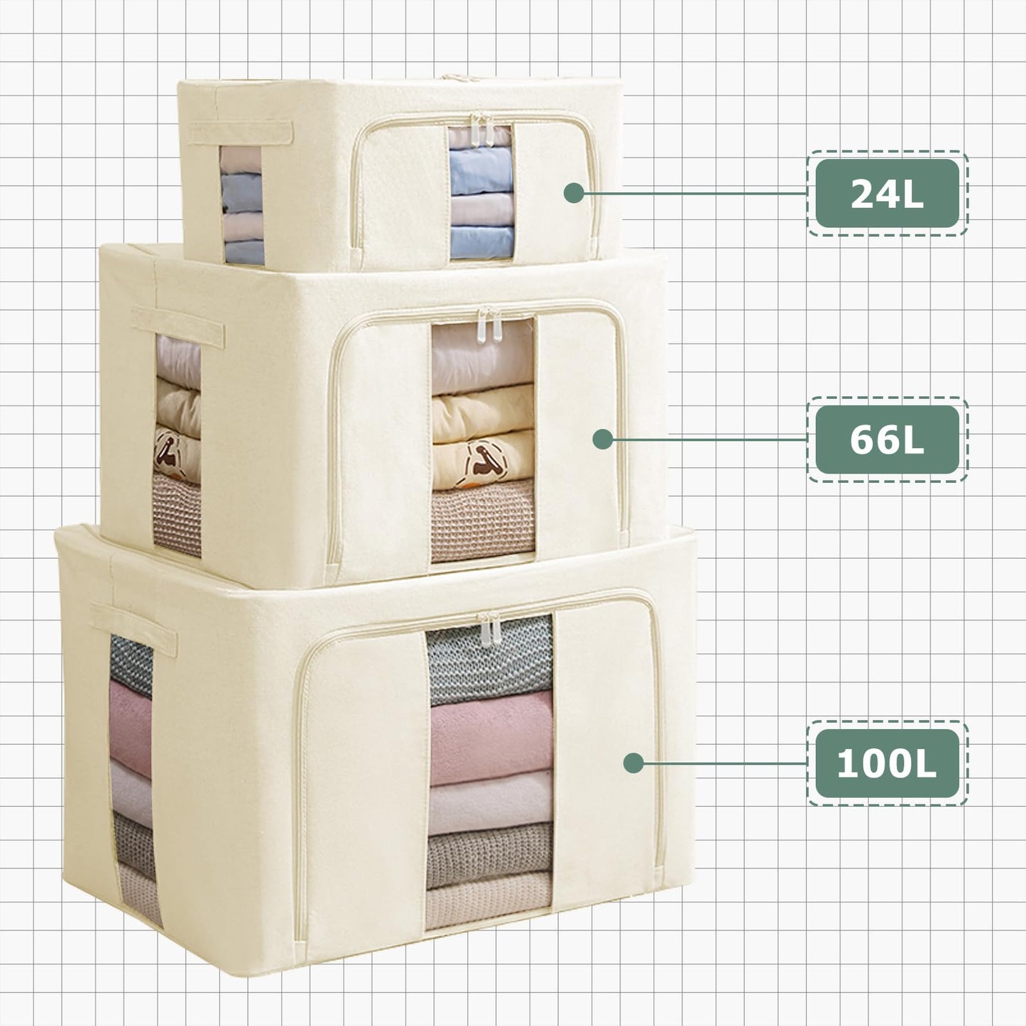 Womanht 2 Pack Closet Organizers and Storage, Foldable Oxford Steel Frame Storage Box with Clear Window & Carry Handles