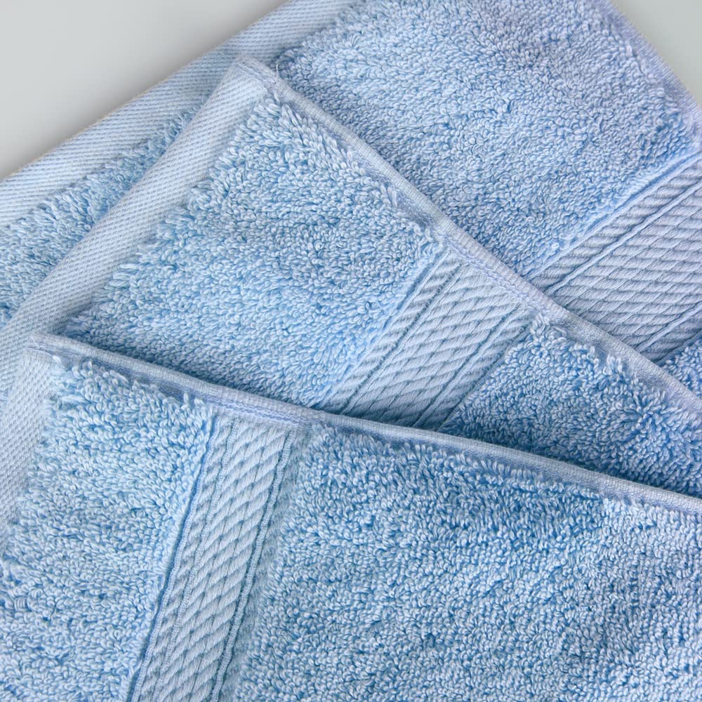 Superior 900 Gram 100% Premium Long-Staple Combed Cotton 6-Piece Face Towel Set, Light Blue