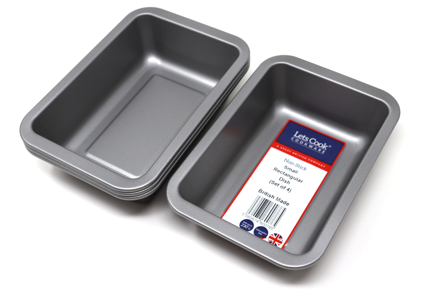 Lets Cook Cookware Small Rectangular Dishes, Set of 4, Air Fryer Compatible, British Made with Double Coated PFOA & BPA Free Non Stick