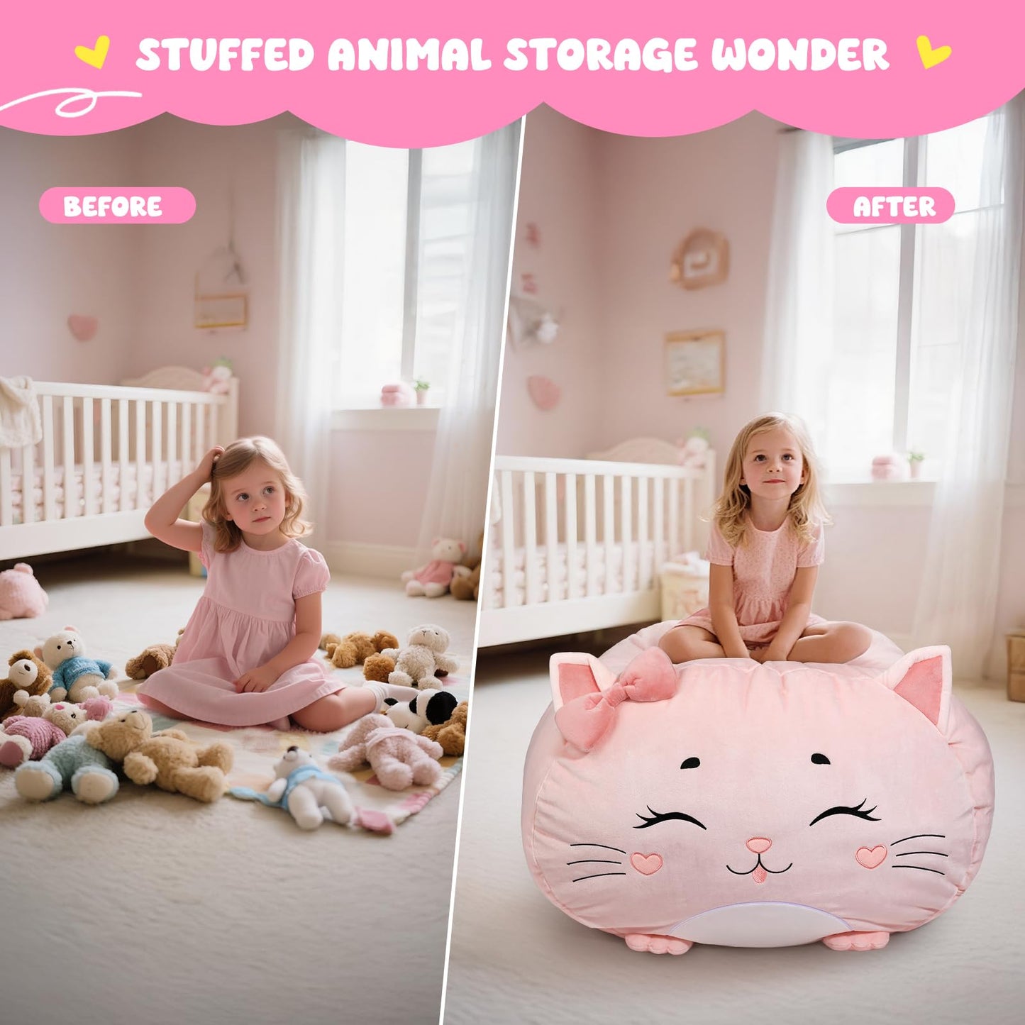 GAGAKU Cuddly Toy Bean Bag Storage Cover 200 L, XXL Toy Storage Bag for Children's Room Large Fillable Zip Bean Bag for Organising (Citty)