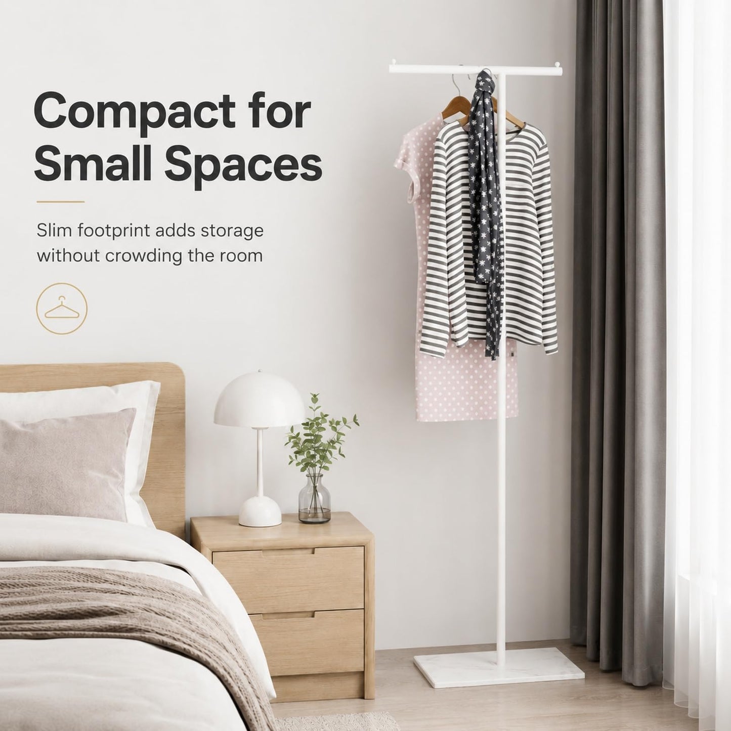 GOOGO T-Shaped Coat Rail Freestanding, Heavy Duty Metal Clothes Rack with Stone-Effect Base, 175 cm Modern Coat Stand for Hallway, Entryway, Bedroom