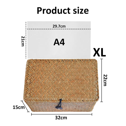 Esoes Wicker Storage Basket Woven Rattan Storage Box With Lids Seagrass Laundry Baskets Makeup Organizer For Bathroom, Living Room, Kitchen XL
