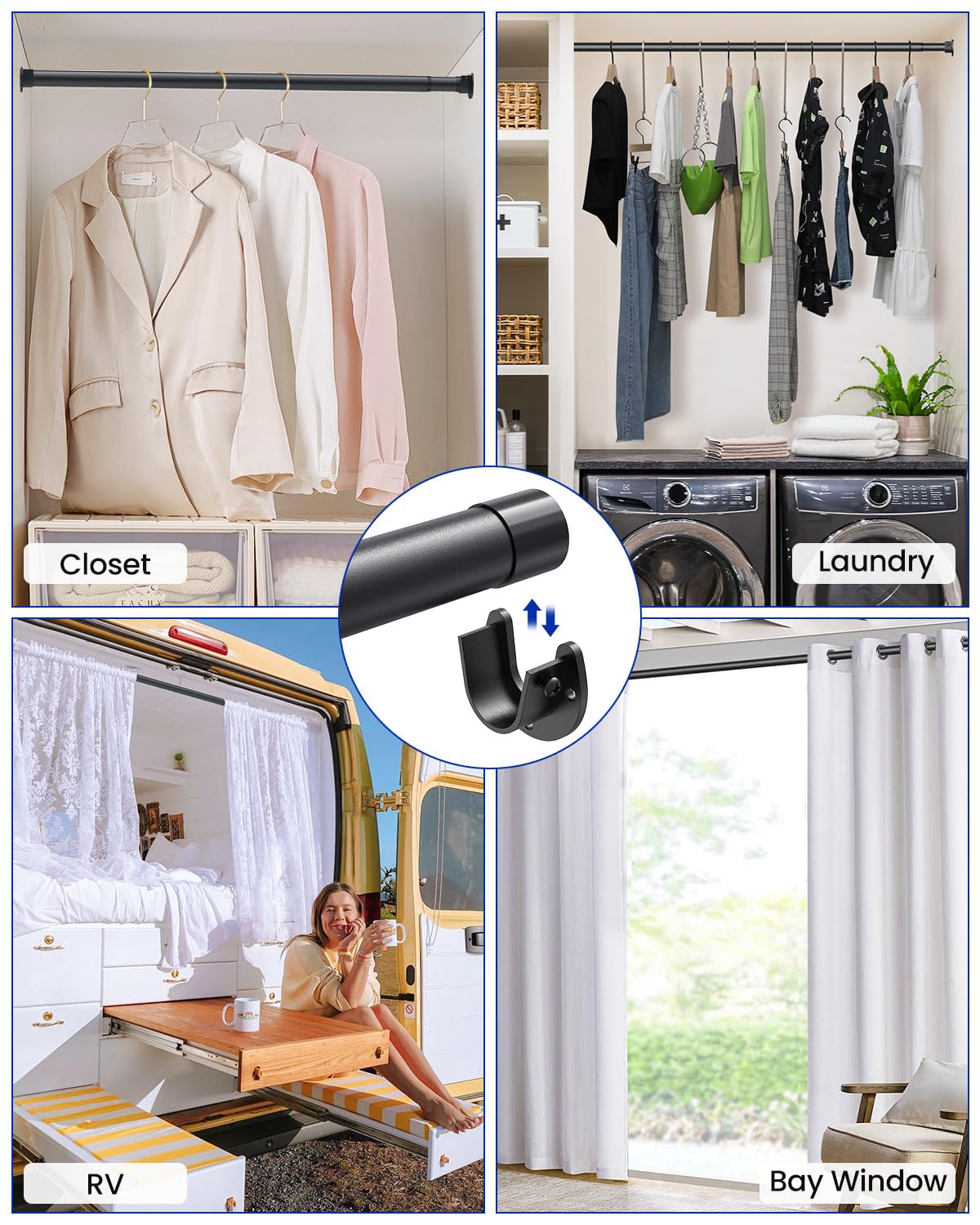 Wardrobe Rail, 43 to 135 CM Stepless Adjustable Metal Rails To Hanging Clothes, 3.3 CM Heavy Duty Wardrobe Rails and Fittings for Closet Wardrobes