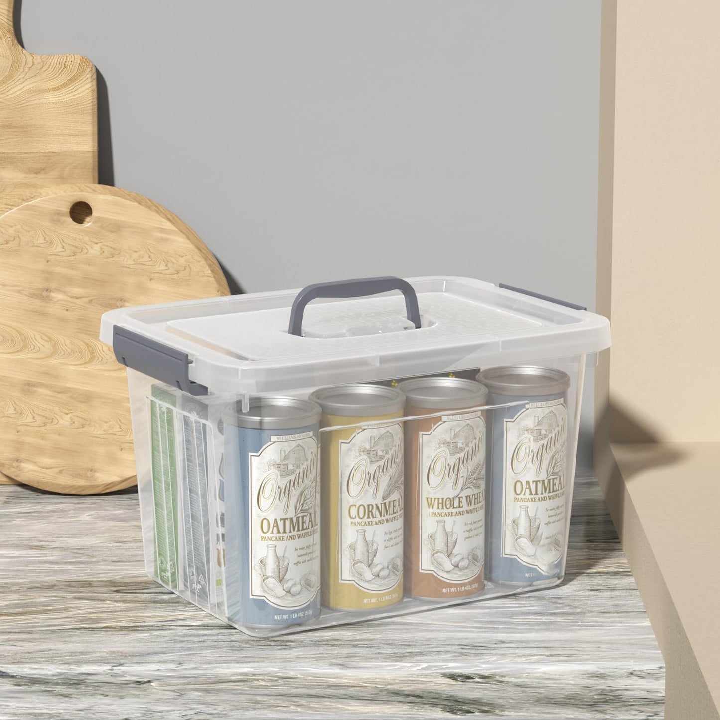 Udotry 12 Litre Clear Plastic Storage Box with Lids & Handle, 6-Pack, Grey