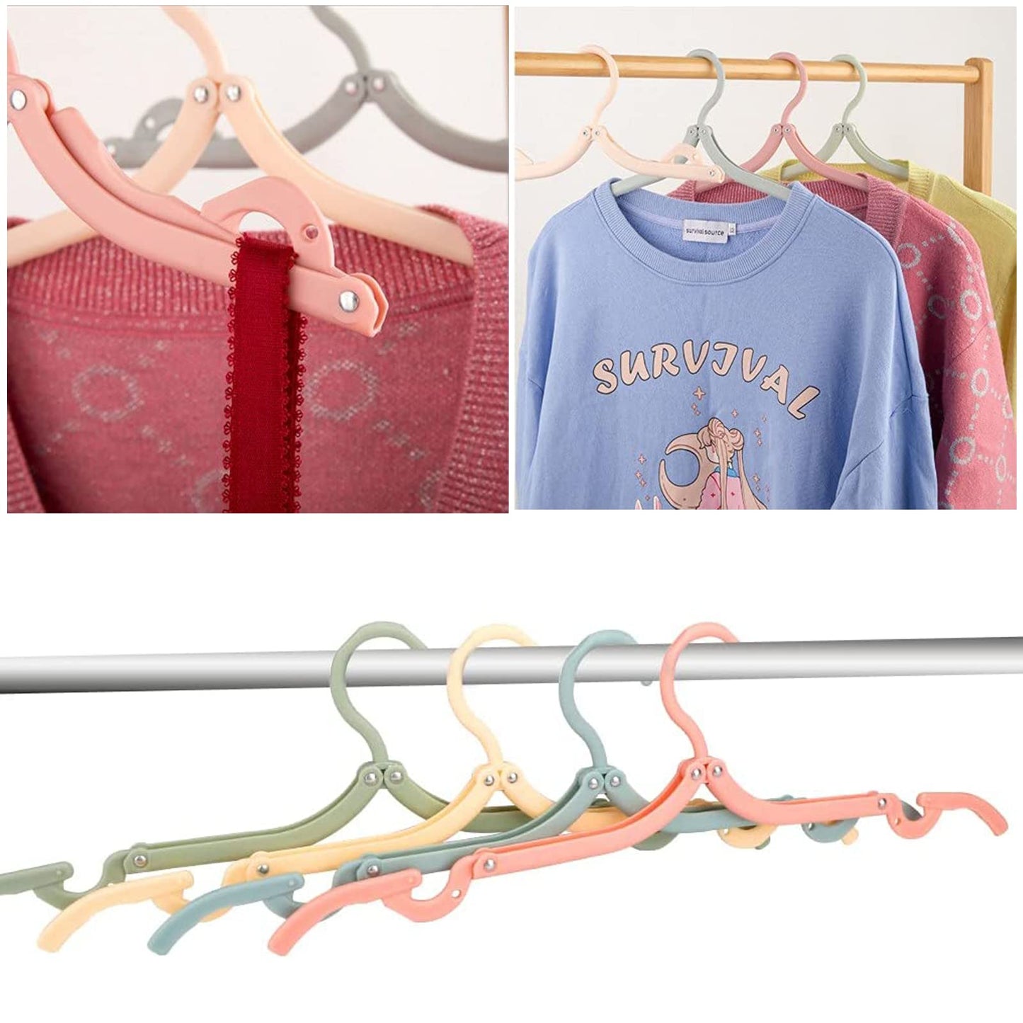 Portable Travel Hangers, 12 PCS Portable Folding Plastic Clothes Coat Hangers, Magic Folding Coat Racks Multifunction Travel Accessories for Home