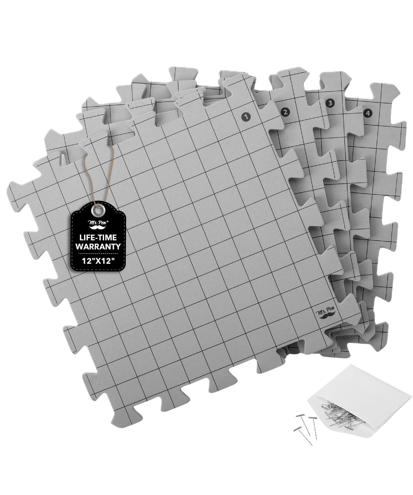 Mr. Pen- Interlocking Blocking Mats, 12?x12?, 4 Pack, Blocking Mats for Knitting & Crochet Projects with 50 T-Pins, Knitting Blocking Mats and Pins,