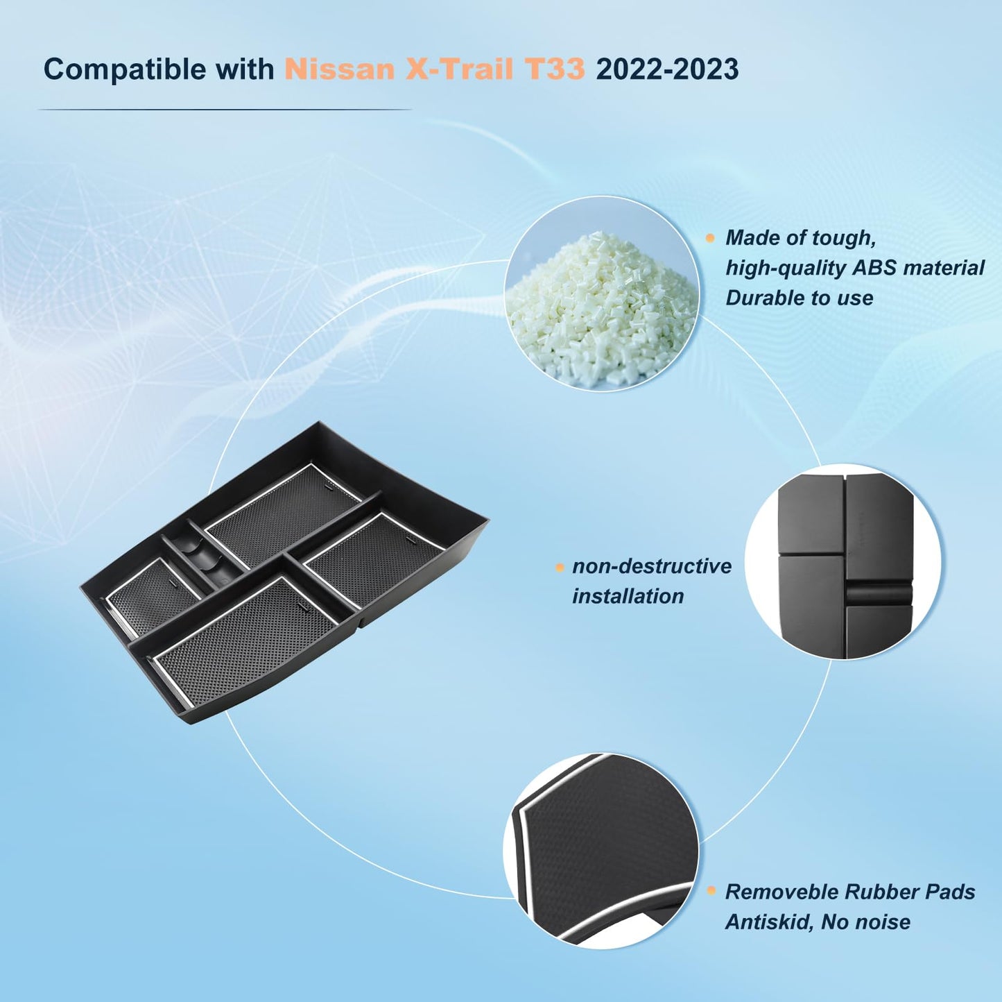 BIXUAN X-Trail T33 2026 Compatible with Nissan X-Trail T33 2022 2023 2024 2025 2026 Center Console Storage Mat Non-Slip Mat for Storage Compartment