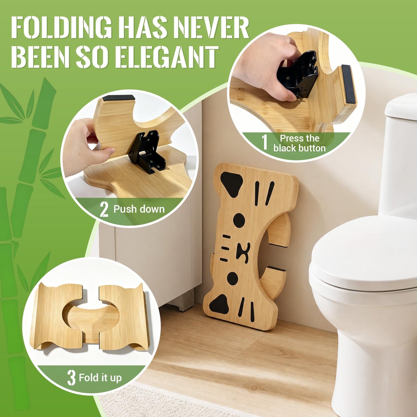 zxevg Bamboo Toilet Stool Folding 6.5in Non-Slip