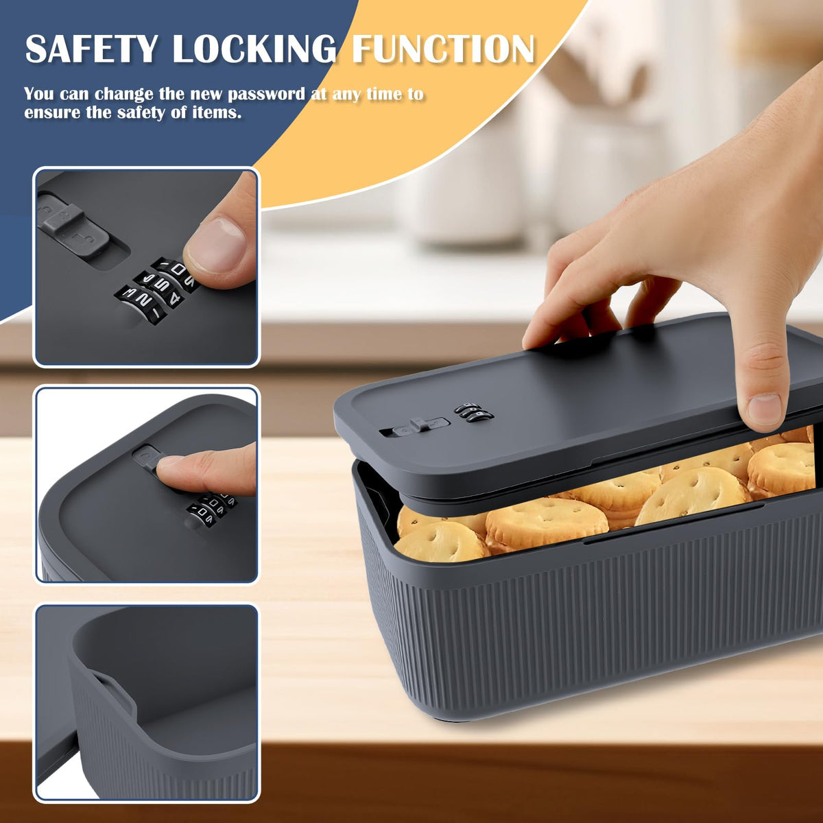 QINGLANG Small Lockable Storage Box with Combination Code 24x13x9.6cm Portable Medication Lock Box Phone Jail