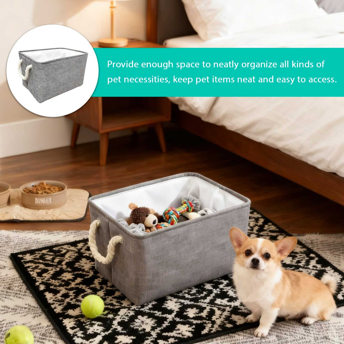 SJDOFU Storage Basket, Collapsible Storage Basket with Handles Grey