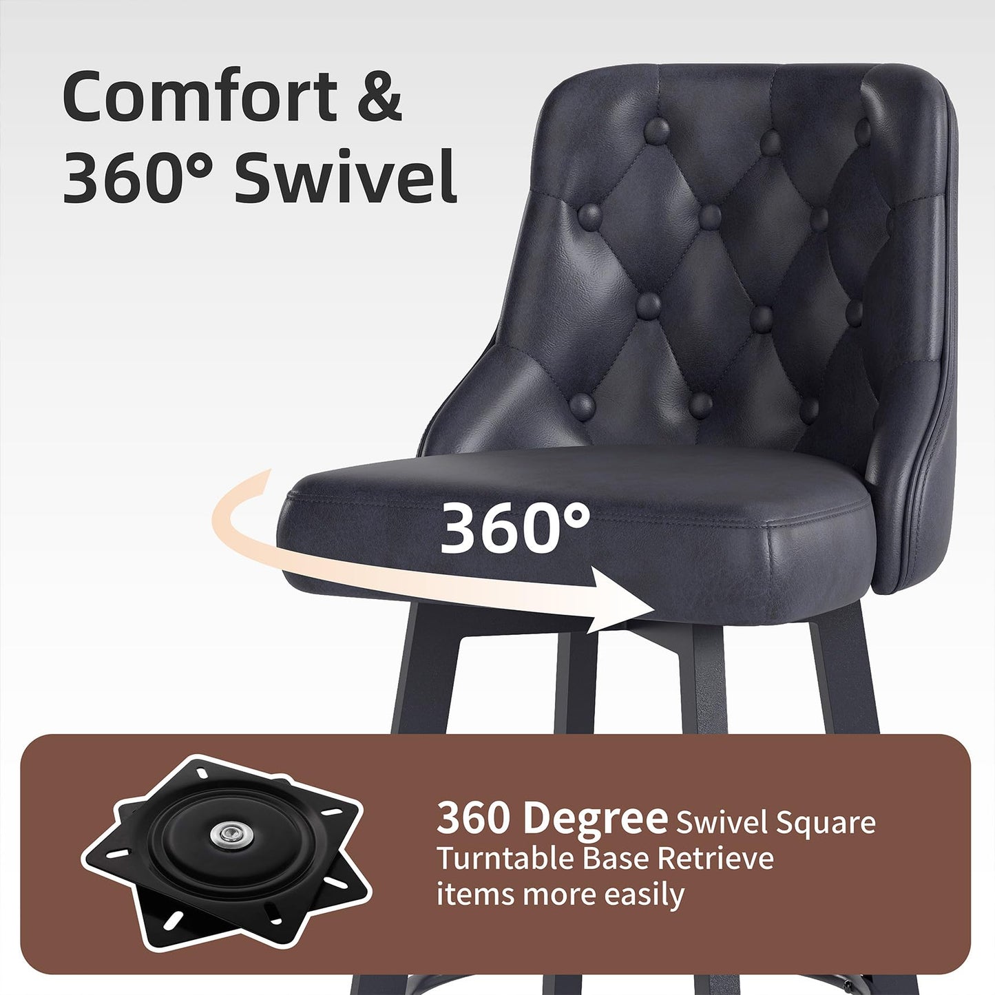 Youhauchair Bar Stools Set of 2, Waterproof PU Leather, Black