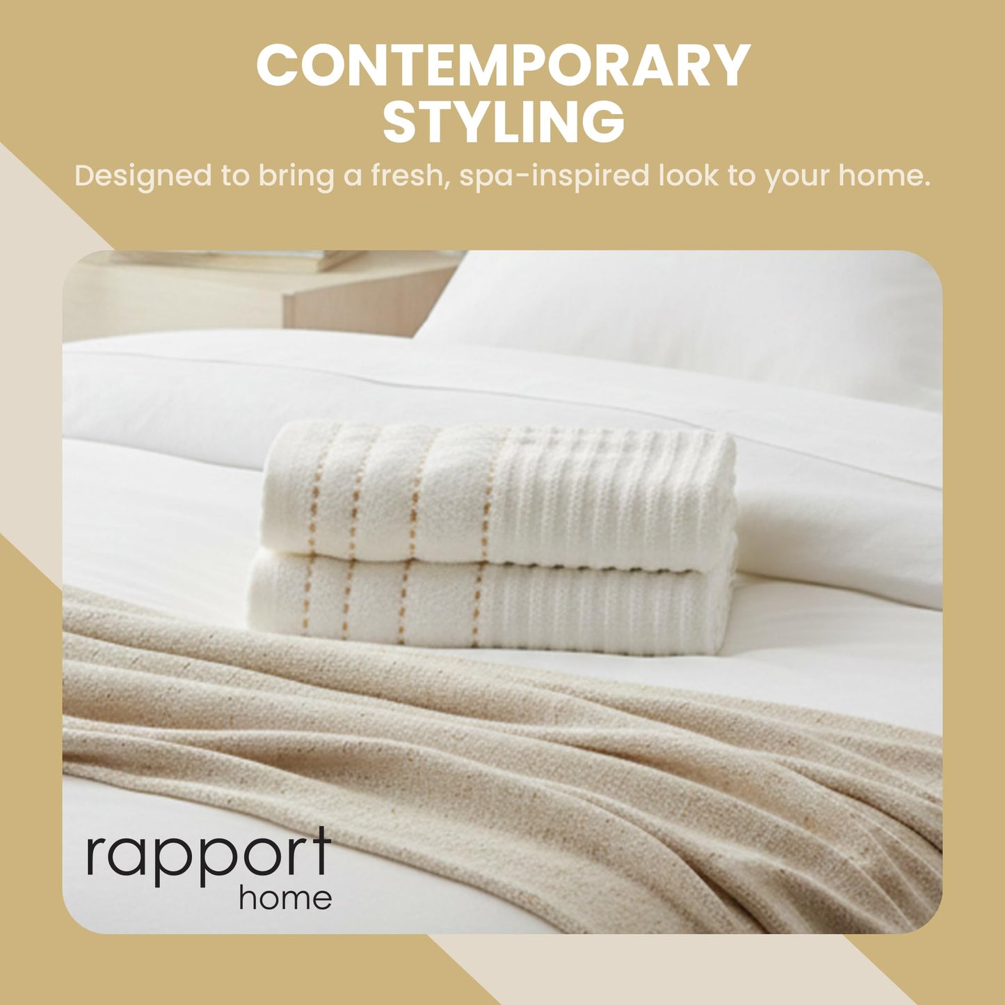 Rapport Home Linear Bath Sheets 2 Pack | Ivory Cream | 90x140cm | Luxurious 500GSM 100% Cotton | Oeko-Tex Certified Absorbent & Soft Bathroom Towels