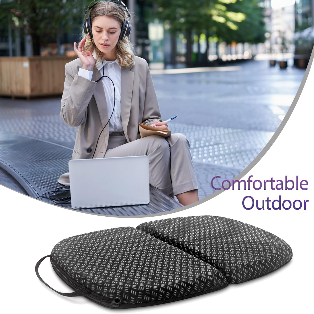 Foldable Gel Seat Cushion for Travel, Portable Chair Cushion of Airy Cooling Gel, Honeycomb Seat Cushion for Stadium & Park Bench