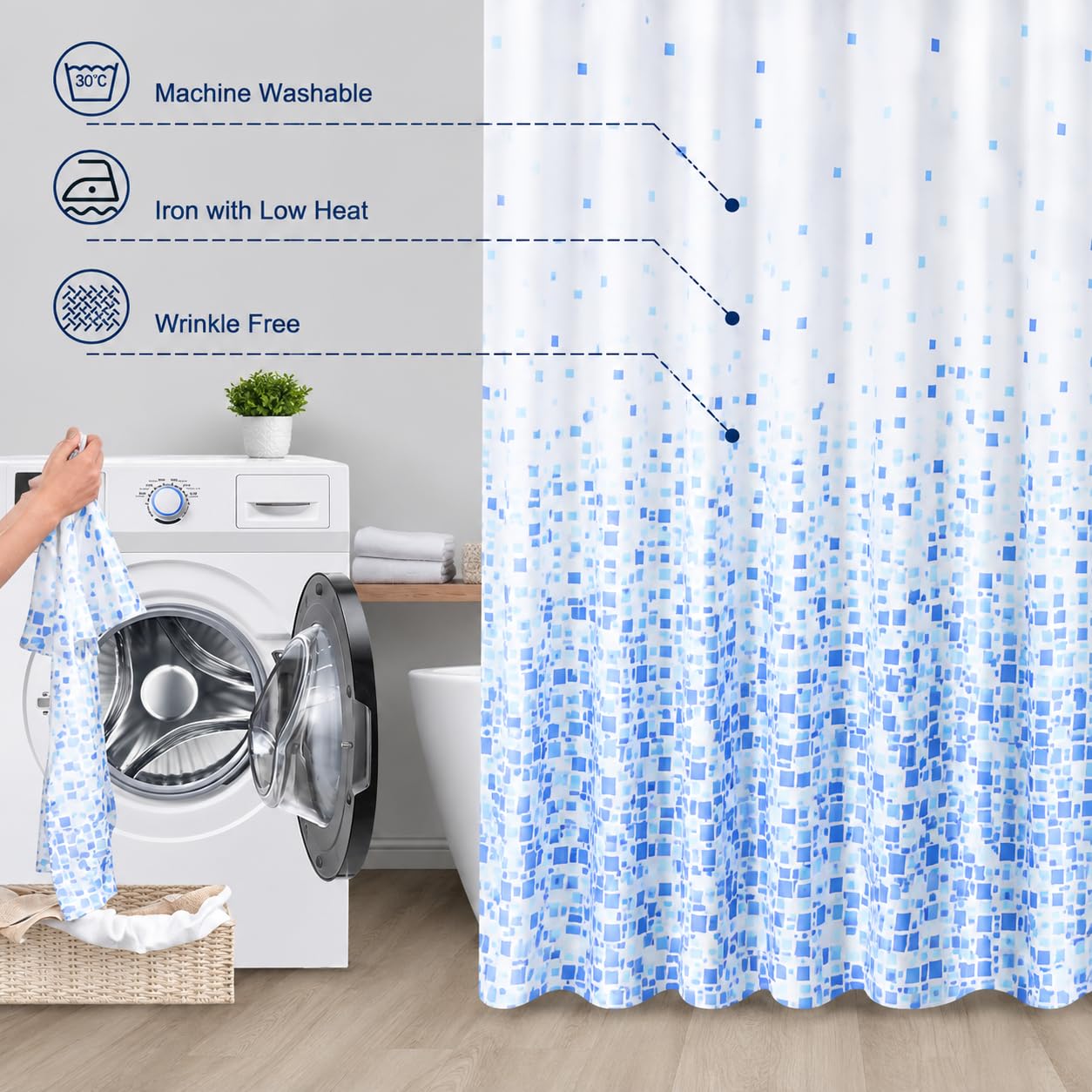KAV Waterproof Shower Curtain, Mold & Mildew Resistant, Soft Polyester Fabric, Rustproof Eyelets, Ideal Room Decor for Home, Hotel, School
