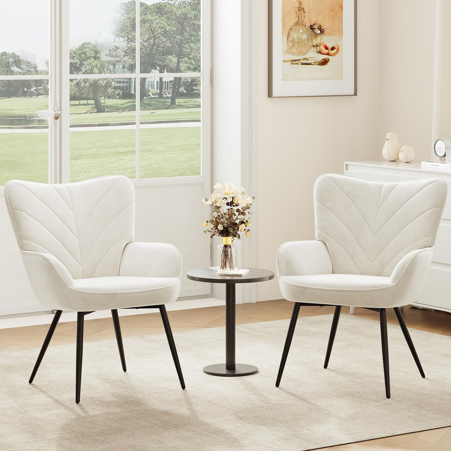 COLAMY Velvet Accent Chair with Black Metal Legs, Modern Armchair with Ergonomic Backrest
