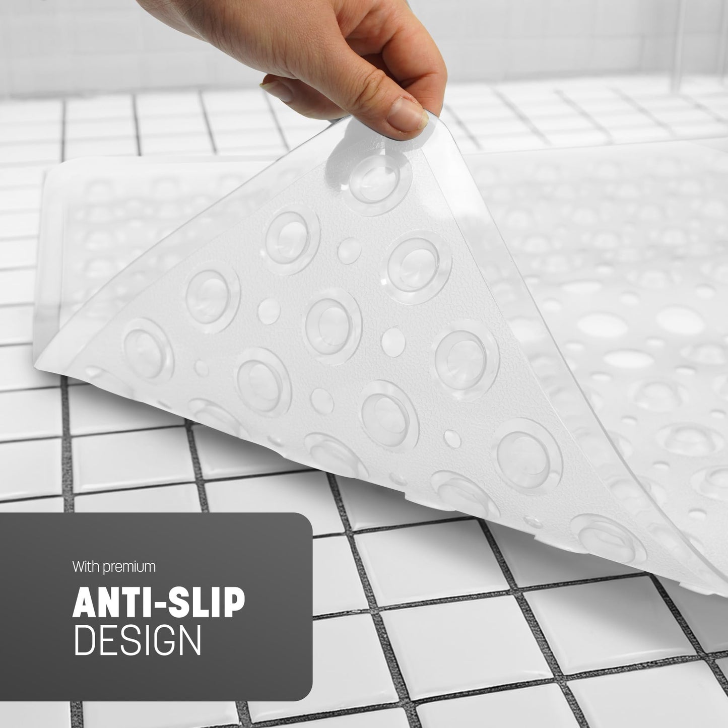 KEPLIN Premium Non-Slip Shower Mat - 164 Suction Cups, BPA & Latex Free, Mildew Resistant, Machine Washable - Safe