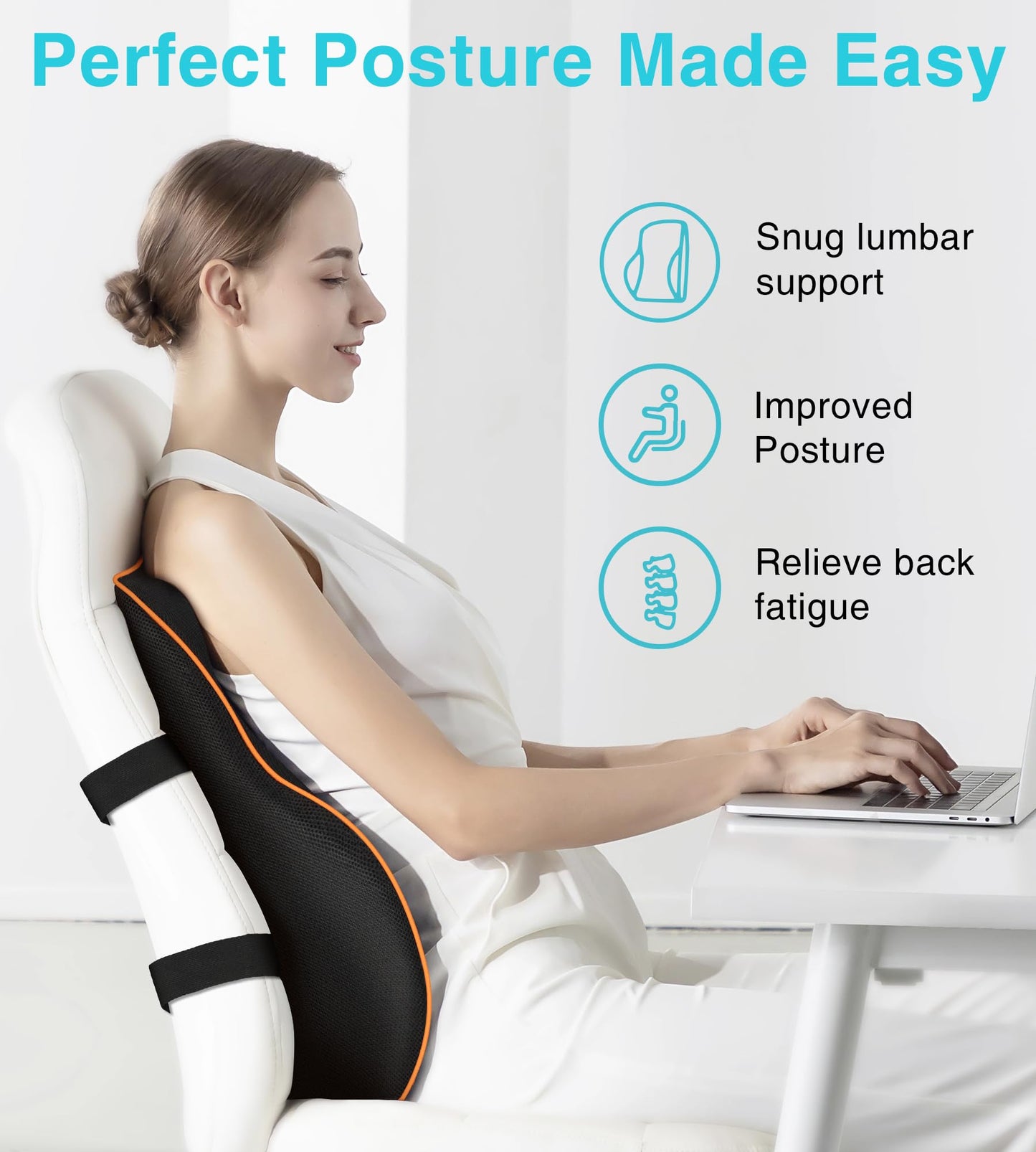 POOTACK Lumbar Support Cushion Ergonomic Memory Foam Back Pillow for Pain Relief, Lumbar Support for Office Chair, Car Seat, Gaming Chair & Recliner