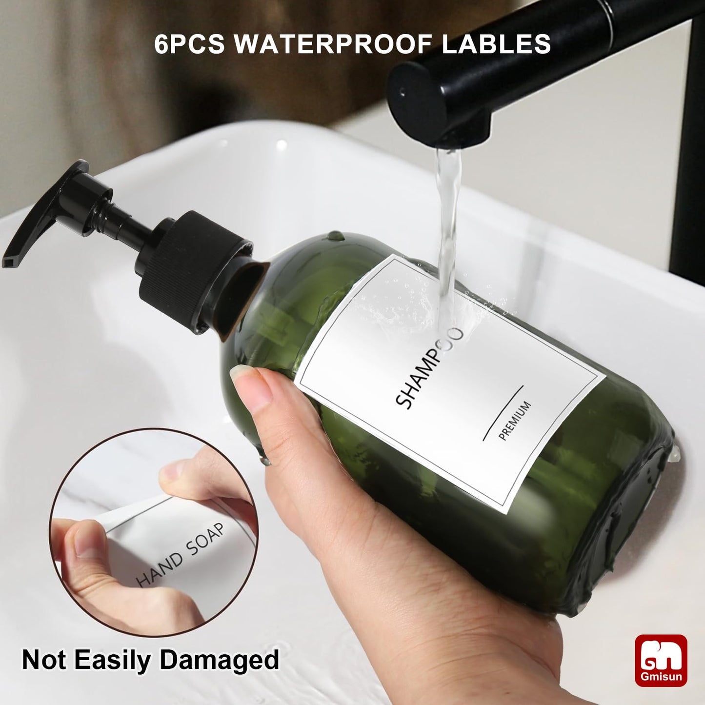 GMISUN Shampoo and Conditioner Bottles, Plastic Green Shower Gel Dispenser