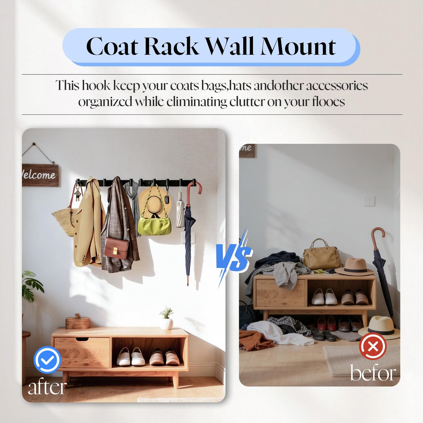 TOKPLNU Coat Hooks Wall Mounted, Heavy Duty Coat Rack Hanger with 5 Hooks, Stainless Steel 37.5cm Door Hook for Hanging Clothes Towels Robes Hats