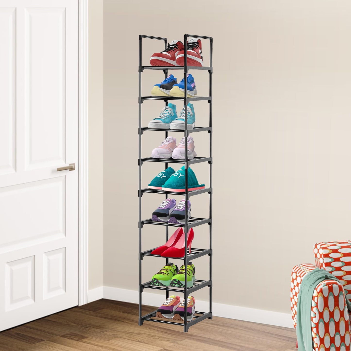 Dyserbuy 9 Tier Shoe Rack, Tall Shoe Storage Organiser, Narrow Shoe Rack Slim, Vertical Shoe Stand Shelf for Closet, Living Room, Bedroom, Entryway