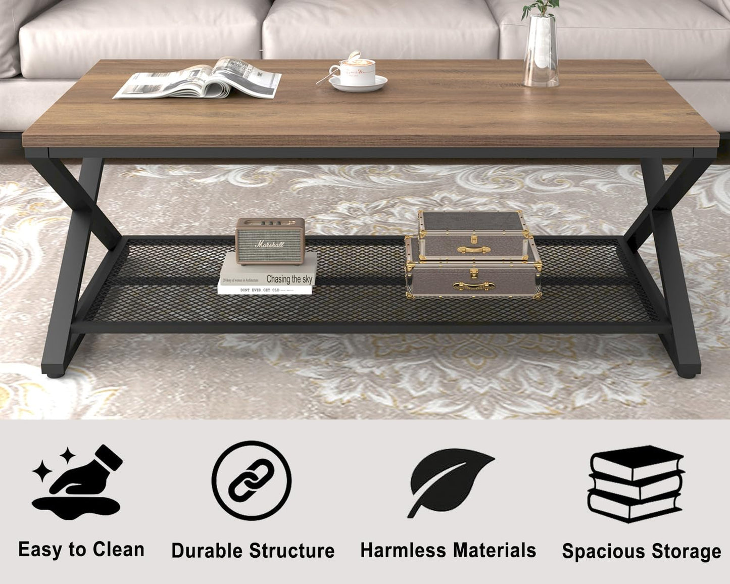 LVB Coffee Table for Living Room Coffee Tables With Storage 120cm Light Oak