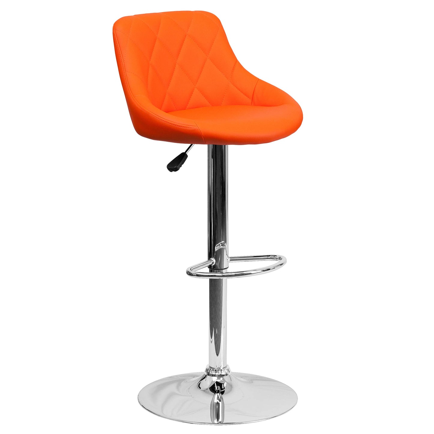 Flash Furniture Caldwell 2 Pk. Contemporary Orange Vinyl Bucket Seat Adjustable Height Barstool with Diamond Pattern Back and Chrome Base