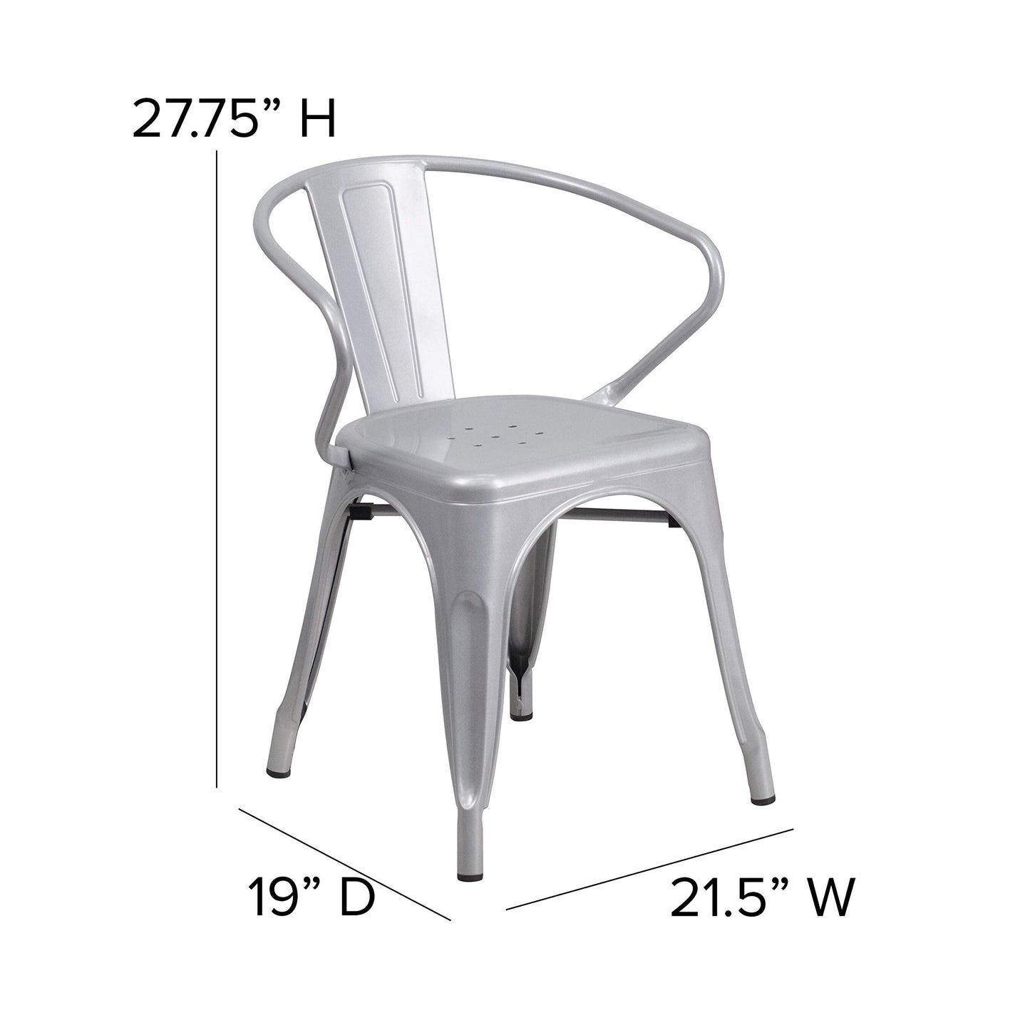 Flash Furniture Roy Commercial Grade 4 Pack Silver Metal Indoor-Outdoor Chair with Arms
