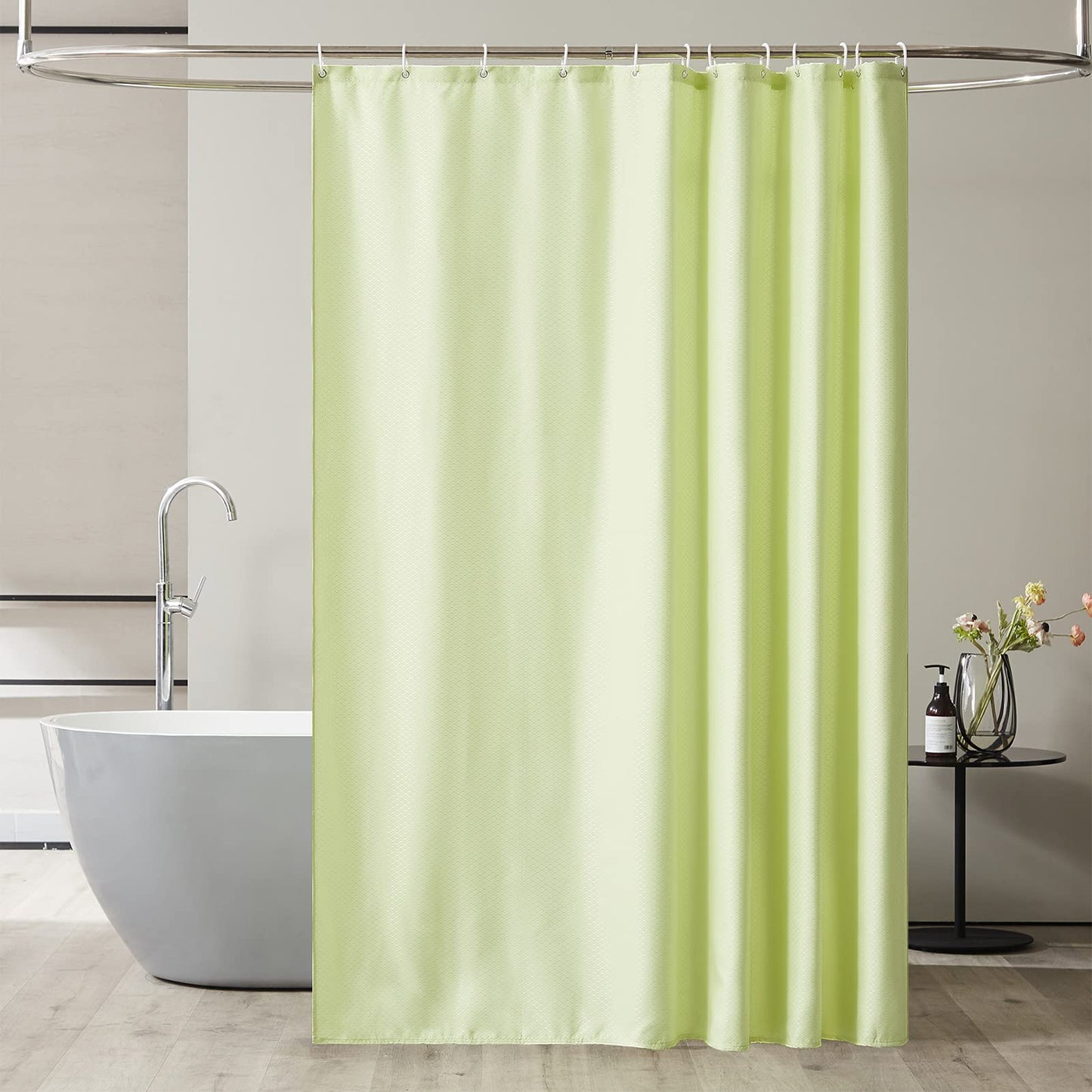 Furlinic Long Shower Curtain Waffle Waterproof Mildew Resistant Yellow Bath curtains Polyester Fabric Weighted for Bathroom with Hooks 71x84 Inch.