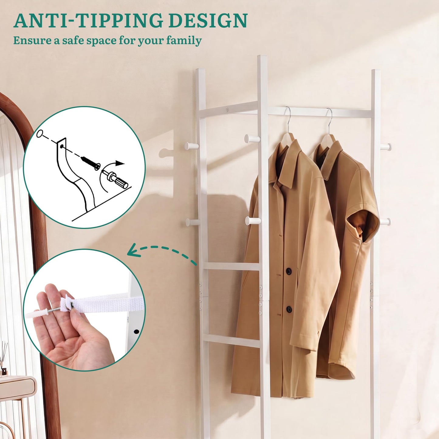 YITAHOME Coat Stand, Clothes Rack Hall Tree with Shelves & Hooks, White