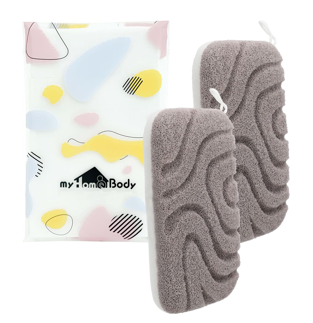 myHomeBody Dual-Texture Shower Sponge, Beauty Body Scrubber Exfoliator for Women, Exfoliating Loofah for Men, 2pcs
