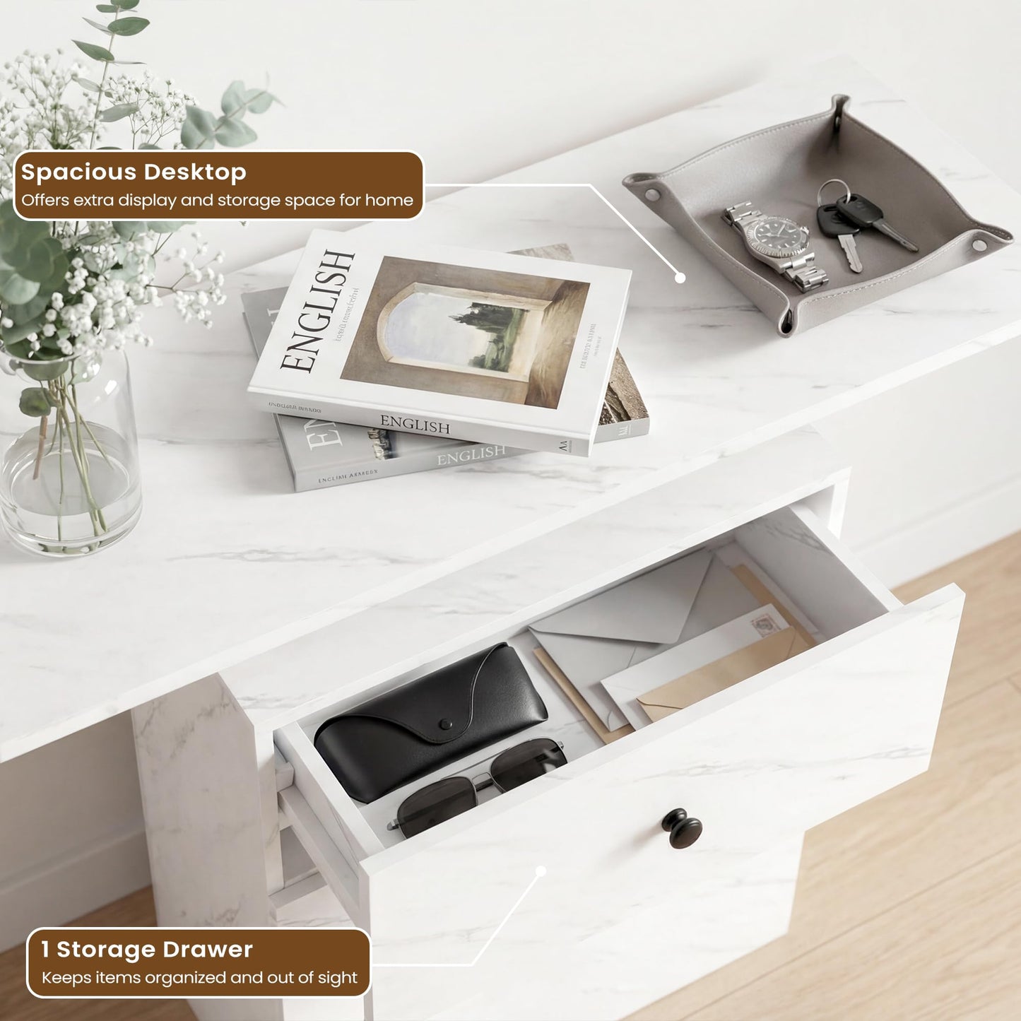 Manora Farmhouse Console Table with 2 Drawers for Entryway Rustic Hallway Table with Wooden Frame and Open Storage Shelf Sofa Table for Bedroom or