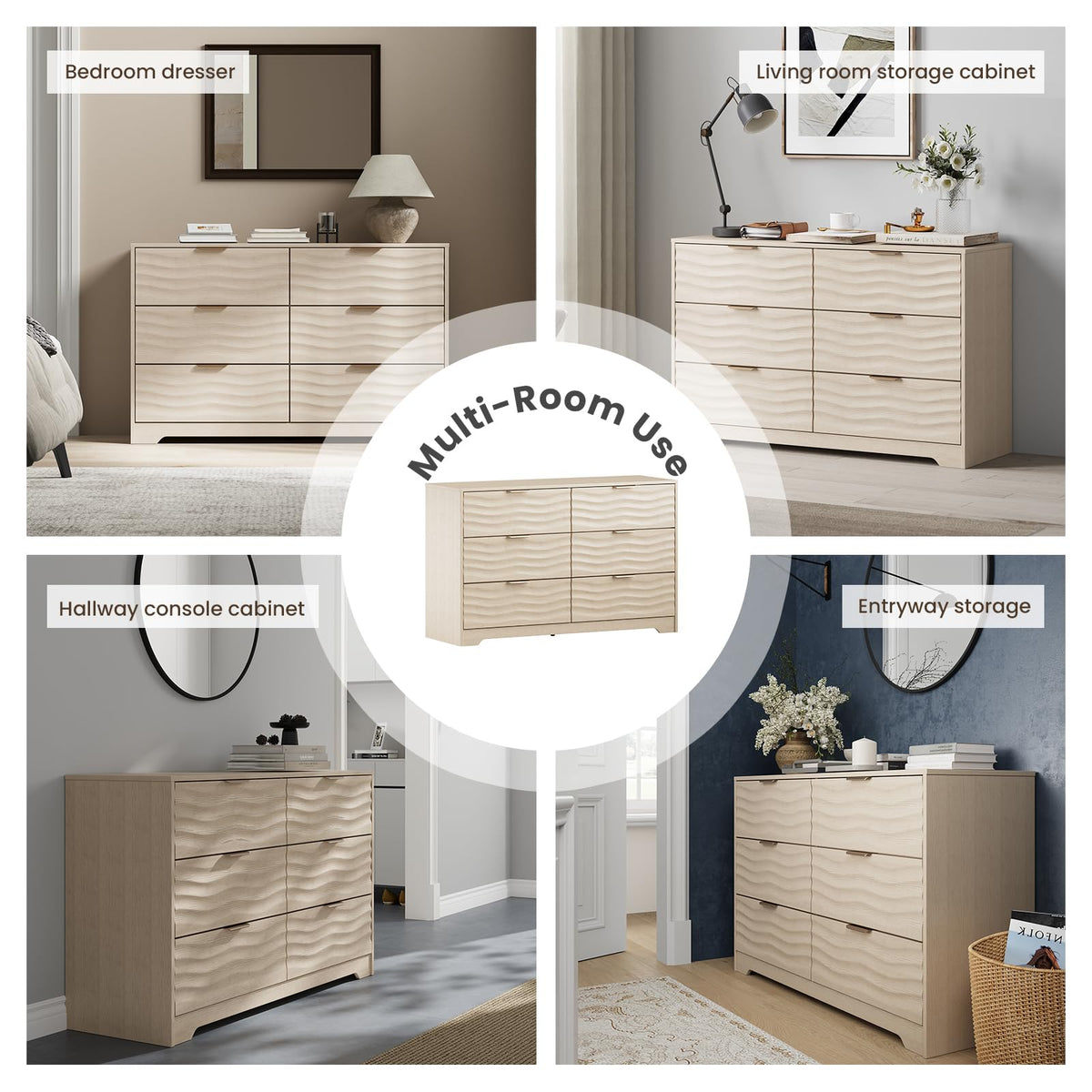Chest of Drawers 6 Drawers Storage Drawers, Wooden Chest Cabinet with Spacious Clothes Storage, Bedroom Furniture Dresser