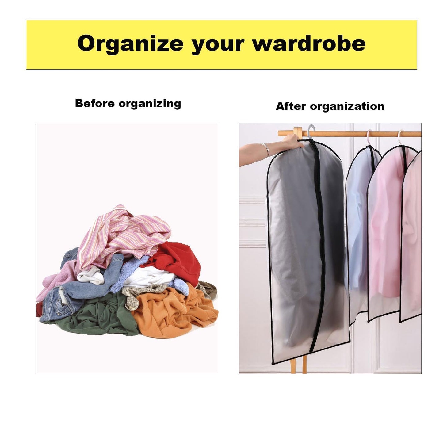 2PCS Dress Bags Covers Long, Dress Bag, Translucent with Zip Waterproof Dustproof Dress Covers Garment Bags Full Length for Long Dress Shirts Suits