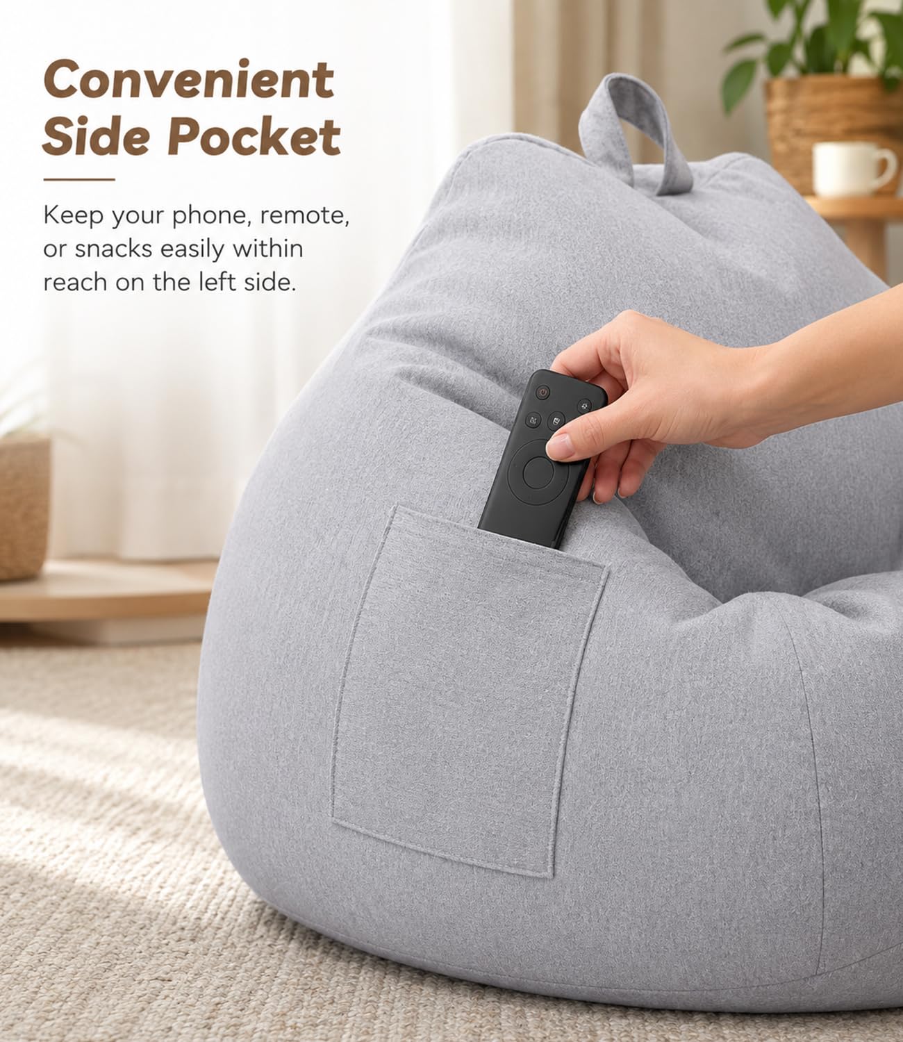 Highdi Bean Bag Without Fillings - Cotton Linen Durable & Comfortable, Light Grey Storage Bean Bag Chair for Living Room/Gaming Room