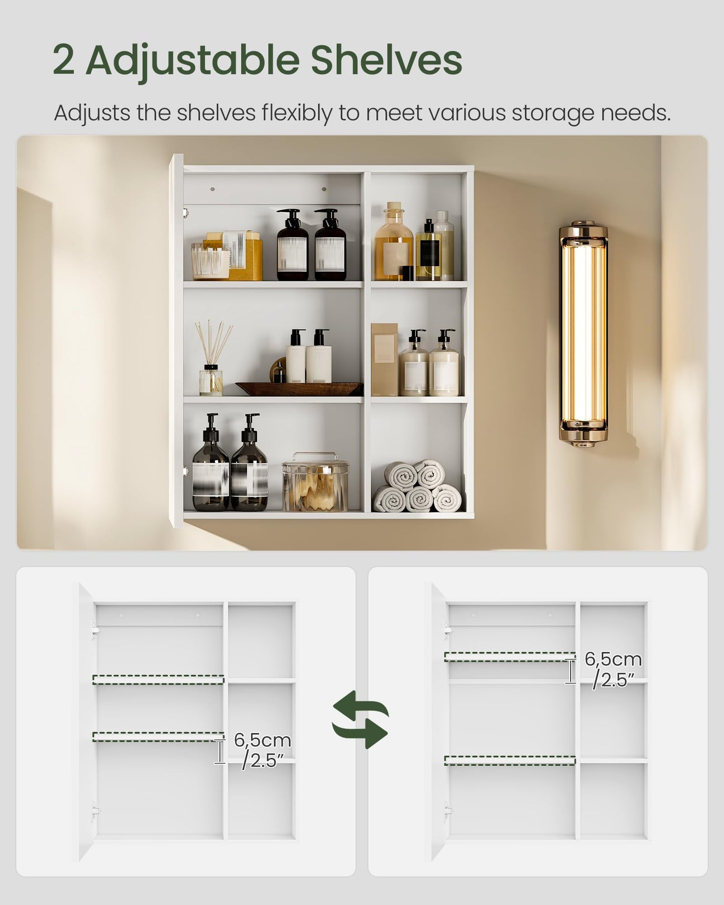 CHOEZON Mirror Cabinet, Wall-Mounted Medicine Cabinet with Mirror, Storage Cabinet with Open Storage Compartments
