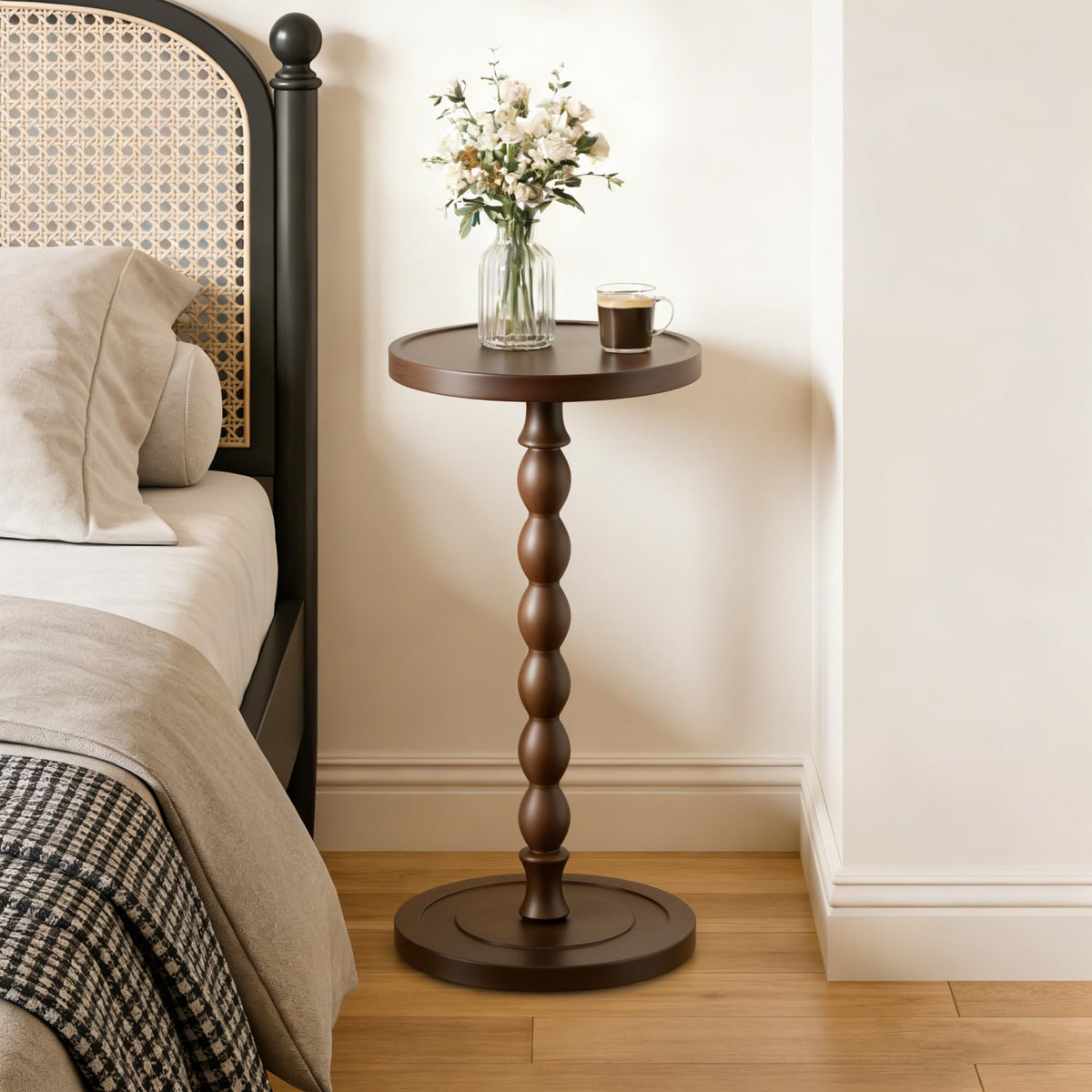 30cm Wooden Round Side Table,Round Bar Table, Small End Table - Walnut