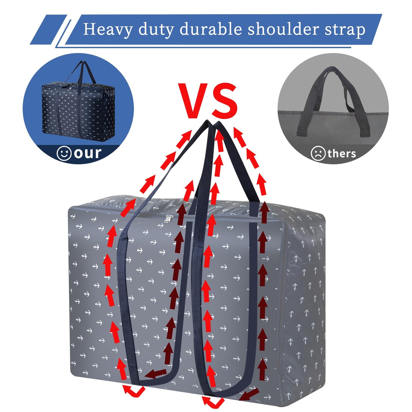 3 Pack Large Clothes Storage Bags with Zips,Moving Bags for Clothe, Underbed Storage Boxes with Lids for Bedding,Clothes,Duvets,Pillows