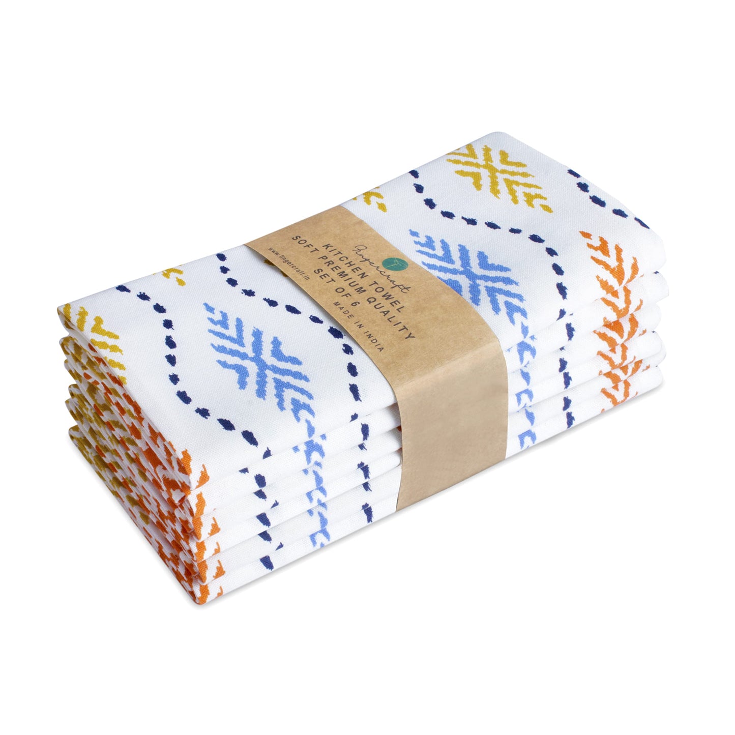 FINGERCRAFT Kitchen Dish Towels, 100% Natural Cotton, Set of 6 Multi-Purpose Kitchen Towels, Very Soft, Highly Absorbent