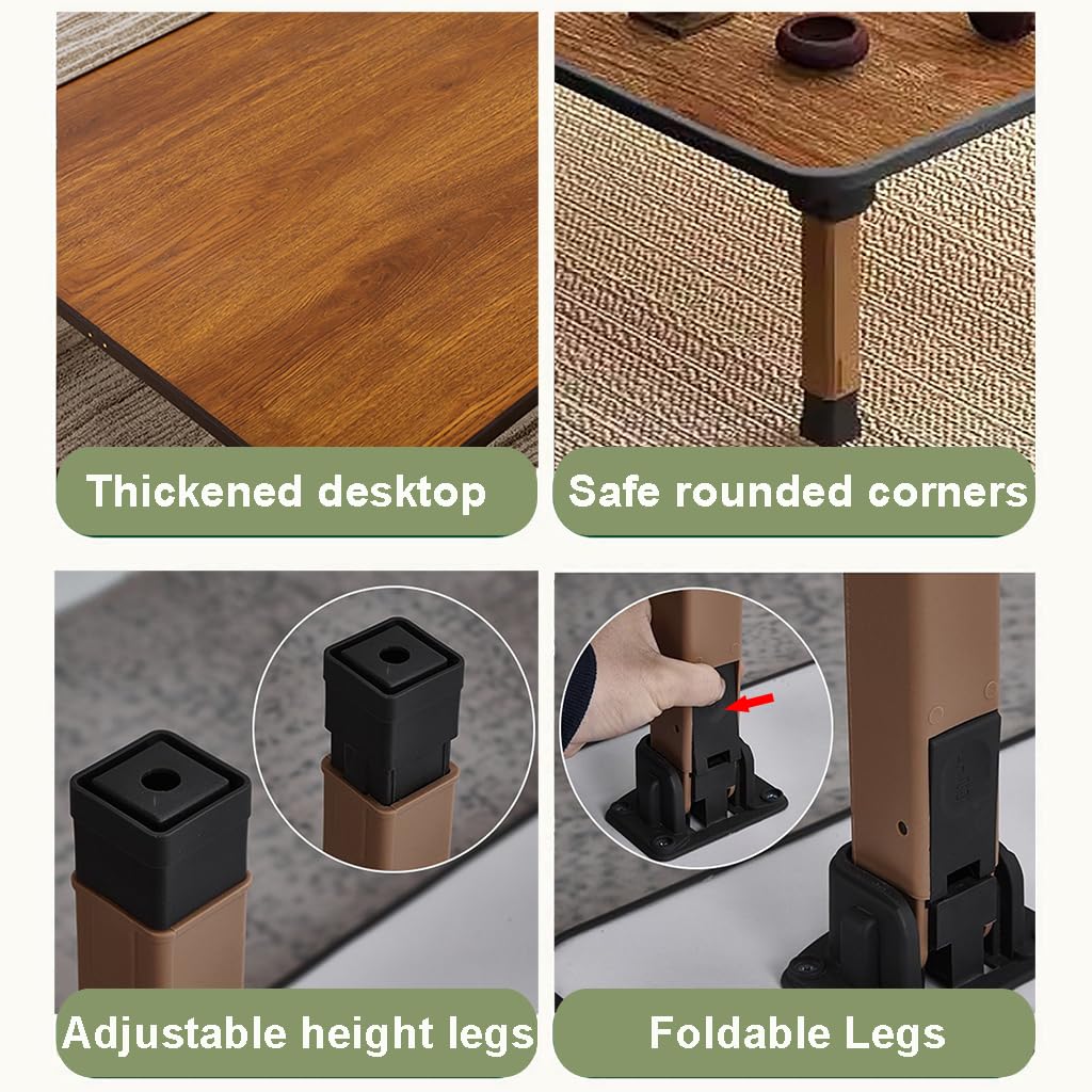 WIKLMOTH Multifunctional Folding Japanese-Style Tea Coffee Table, Low Table, Dining Table, Study Table, Small Desk
