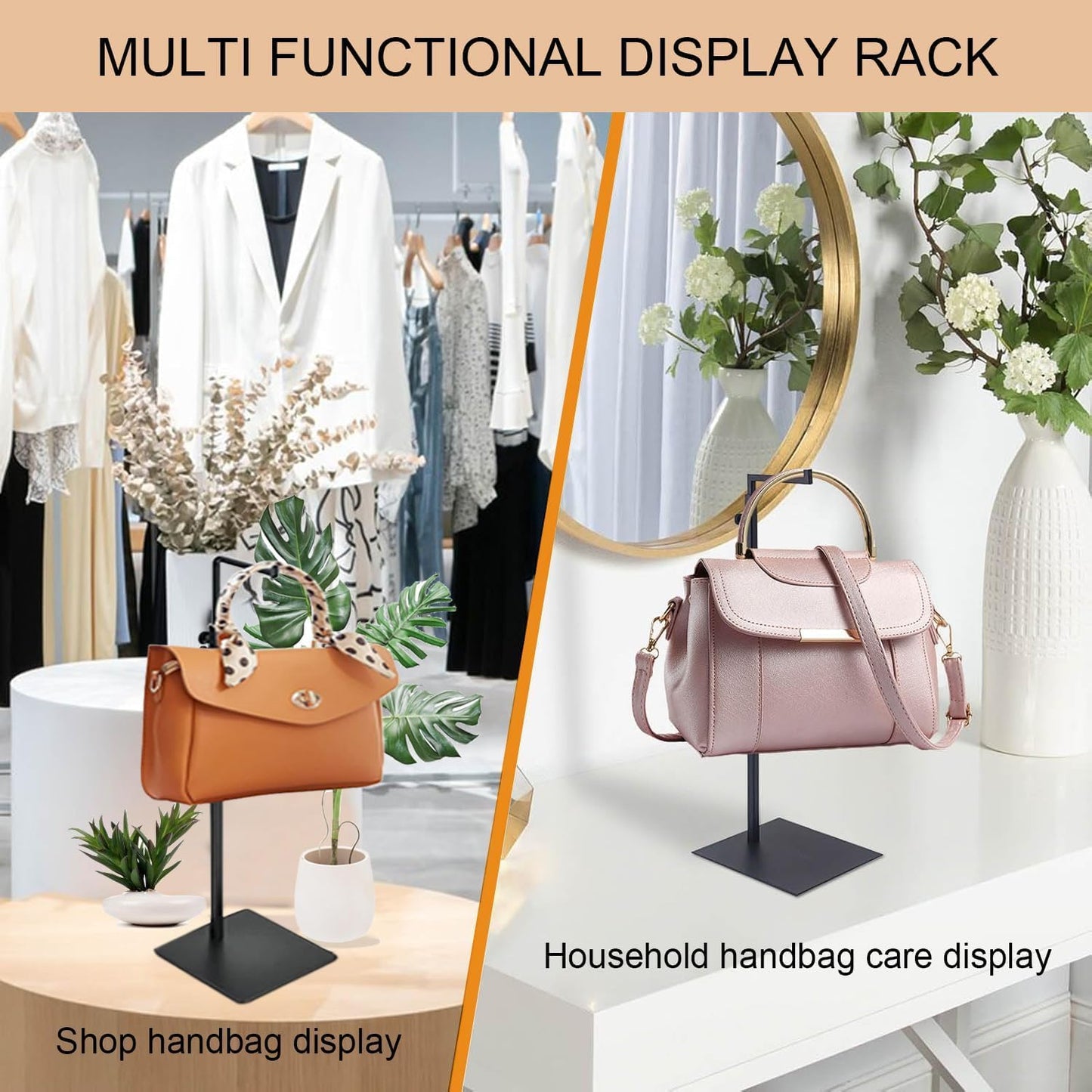 OUYULAI 2 Pack Metal Adjustable Bag Stand Rack Single Hook Holder For Boutique Store, Purses Wig Jewelry Bags Handbag Display Stand Holder (White)
