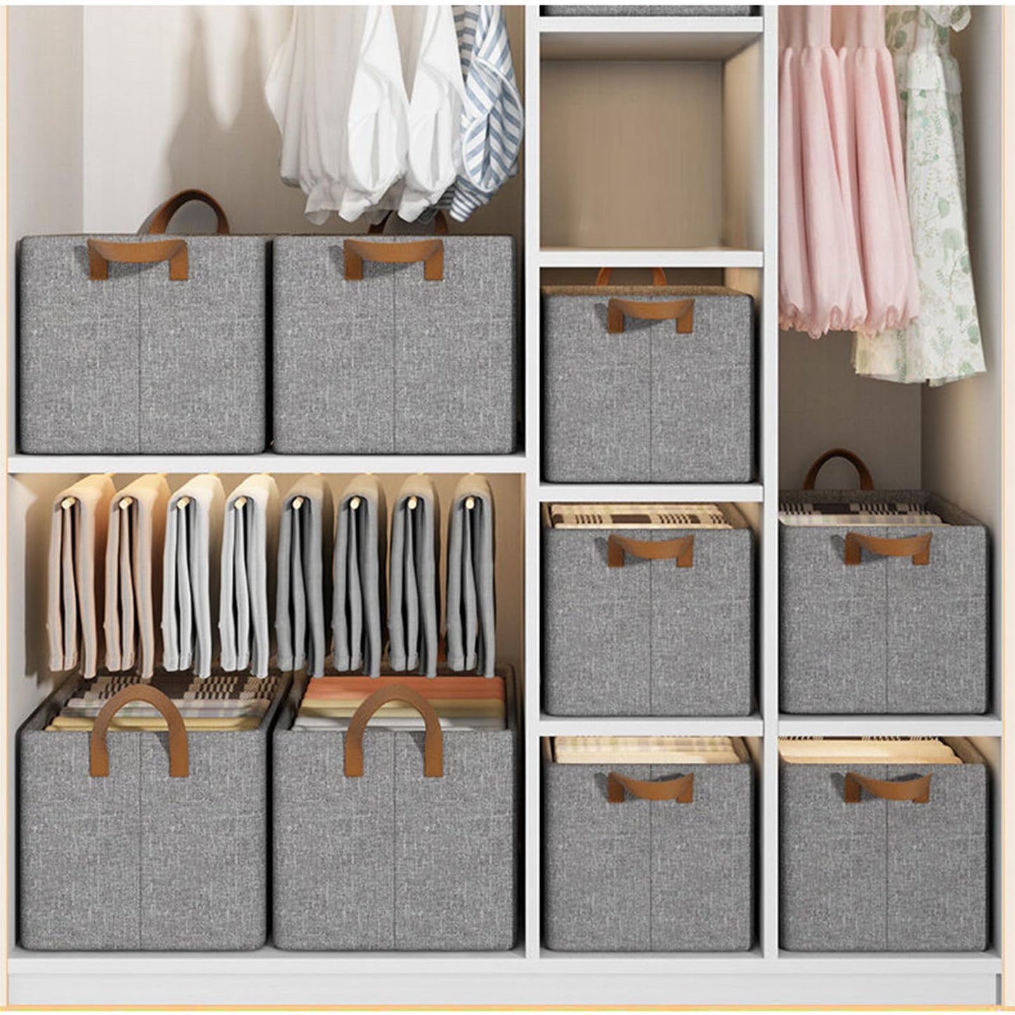 Foldable with Handle Box 2-Pack 18L Storage Basket for Shelves Household Drawer Style Fabric Box for Clothes Bed Linen Pullover T-Shirts Blankets