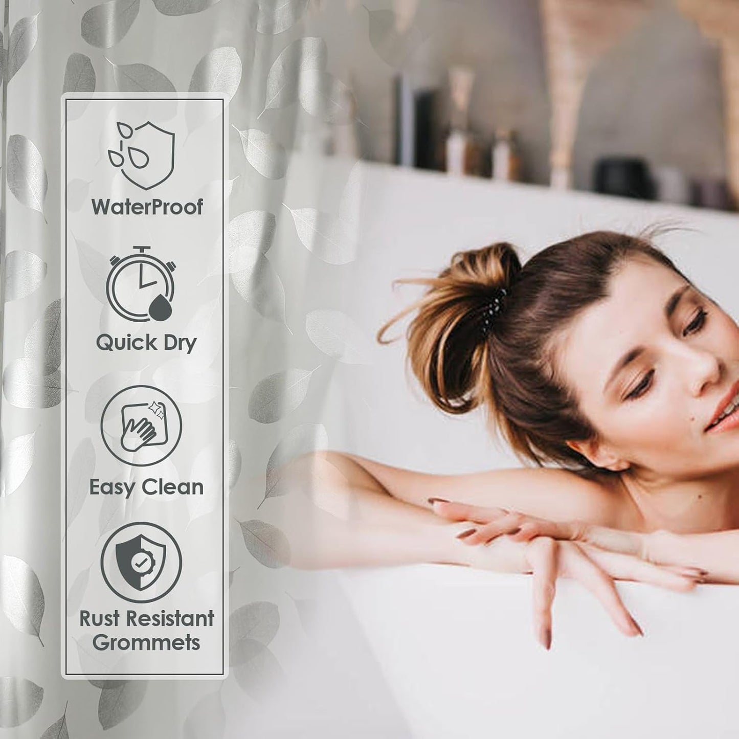 TGYIMENG Shower Curtain, Mould Proof and Mildew Resistant Washable Bathroom Curtains, Shower Curtain for Bathroom, Bath Curtains with Hooks