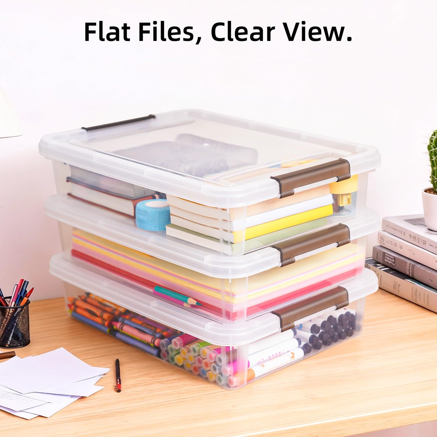 Citylife 2Pack Craft Storage Boxes, 4.5L A4 Plastic Storage boxes with Lids, Handles, Transparent Stackable Craft Organiser for Document, Book
